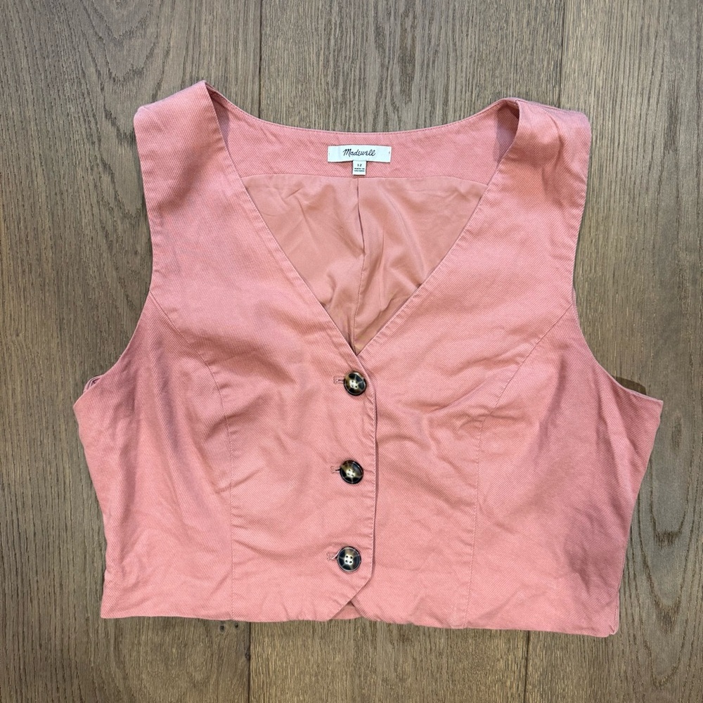 Madewell Pink Cropped Button Front Vest
